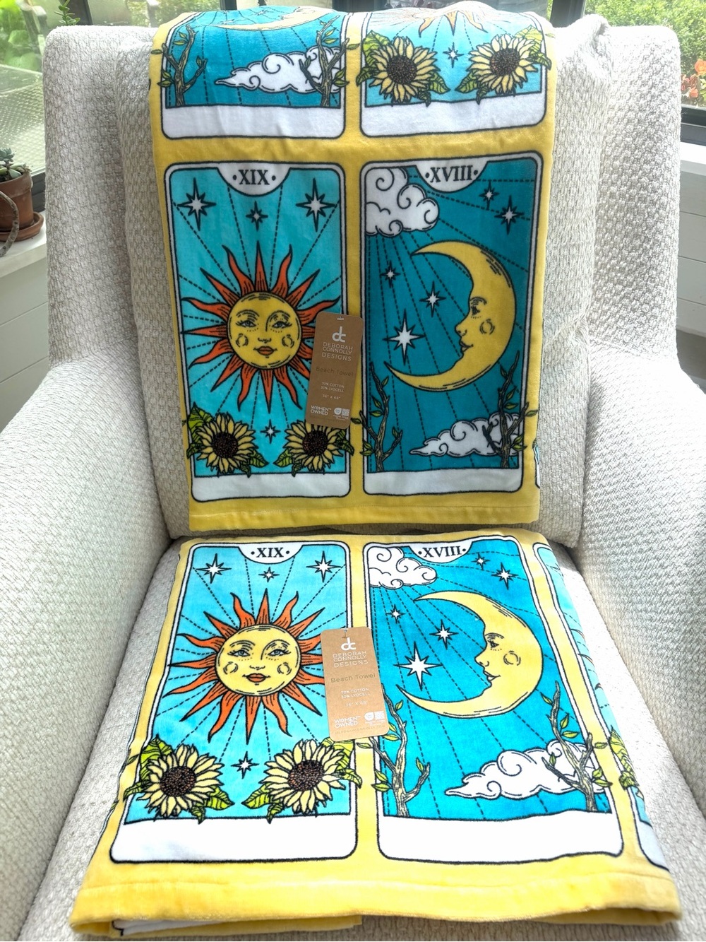Deborah Connolly Tarot Card Beach Towels Set Of 2 36x68 Sun Moon Divination Gift